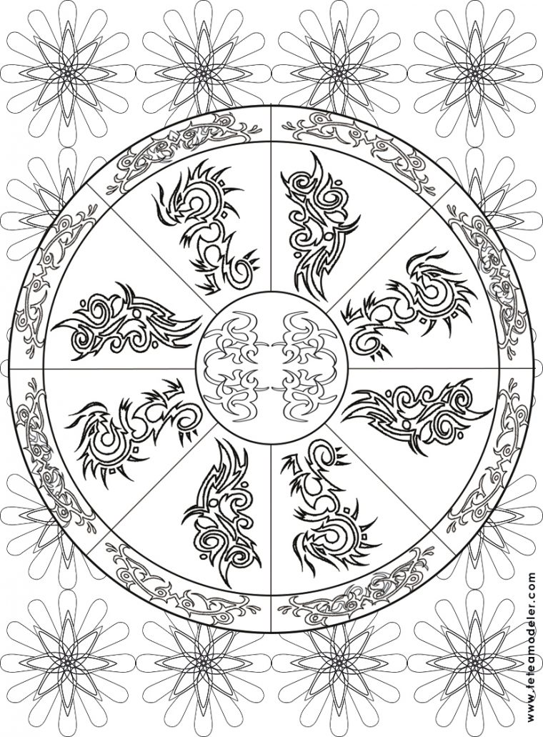 Coloriage Mandala Feuilles. Coloriage Mandala Carre Par destiné Jeux De Coloriage Mandala
