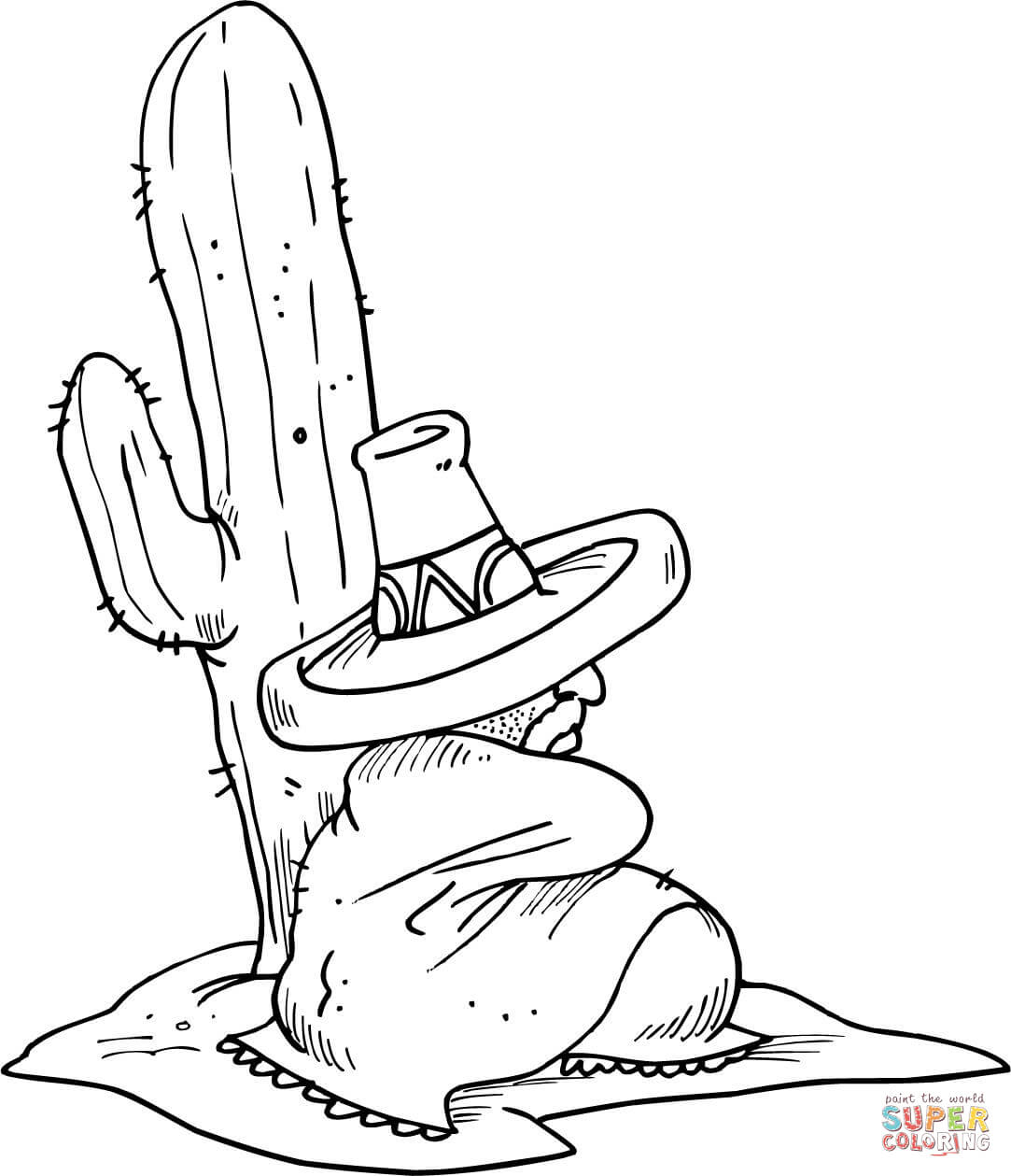 Coloriage - Mexicain Endormi À Côté D'Un Cactus intérieur Coloriage Cactus A Imprimer