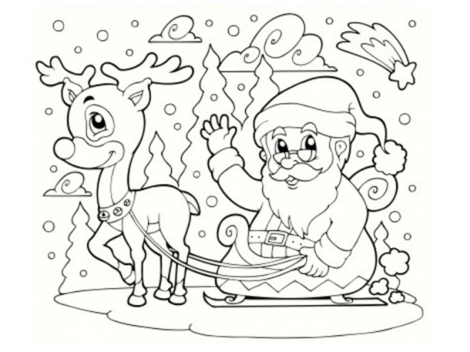 Coloriage Paysage De Père Noël Dans La Forêt dedans Dessin De Rennes Du Pere Noel