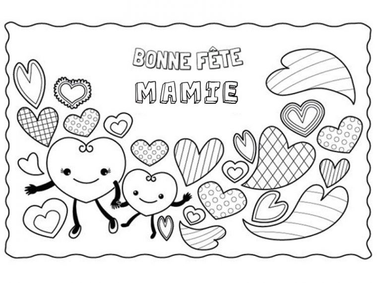Coloriage Pour Mamie : La Ribambelle De Cœurs à Coloriage Anniversaire Mamie