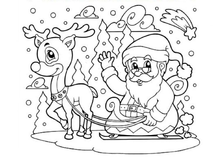 Coloriage – Renne, Traineau Et Père Noël à Coloriage Noe