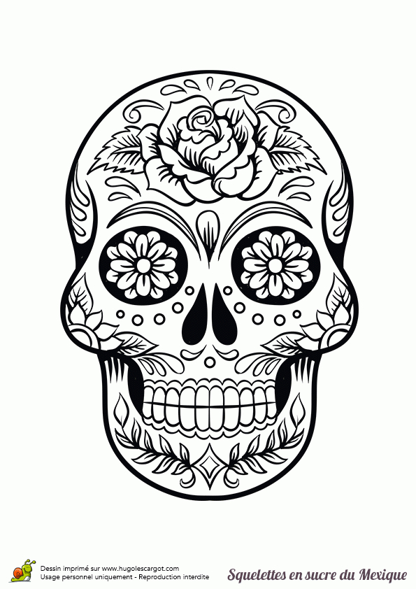 Coloriage Squelette Sucre Roses Fleurs Sur Hugolescargot dedans Tete De Mort A Colorier