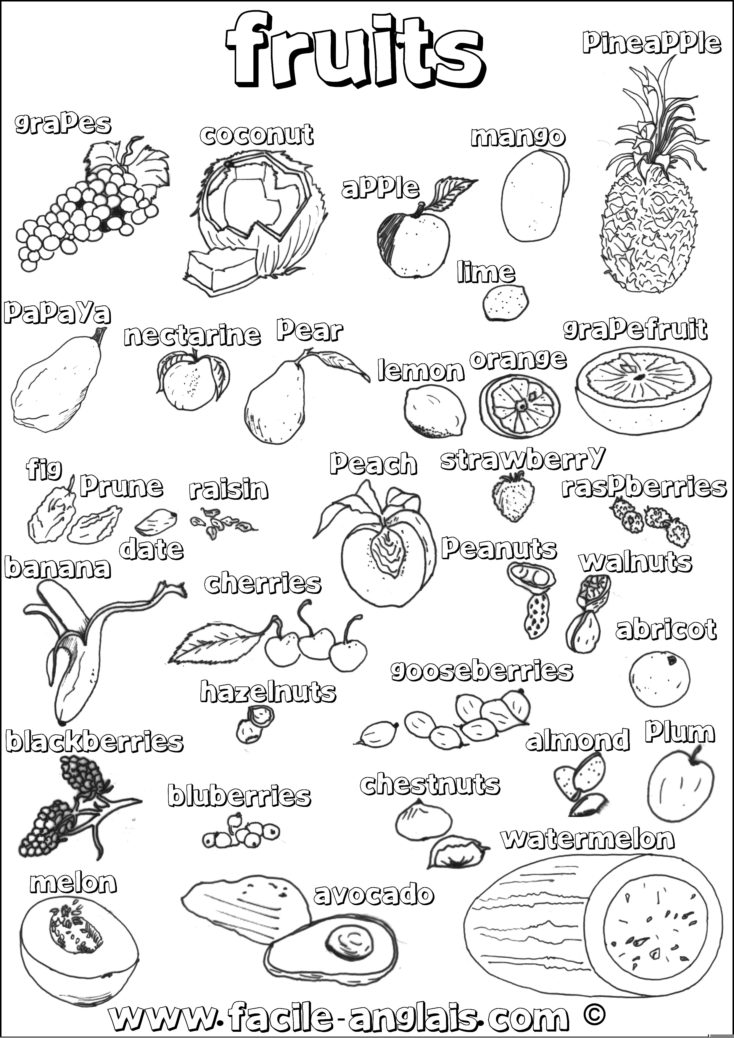 Coloriage Sur Les Fruits Pour Apprendre Du Vocabulaire serapportantà Coloriage Anglais