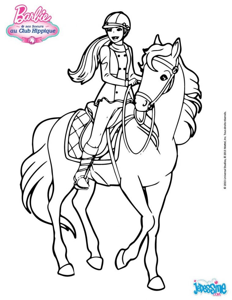 Coloriages Barbie Sur Son Cheval – Fr.hellokids intérieur Dessin De Barbie Facile