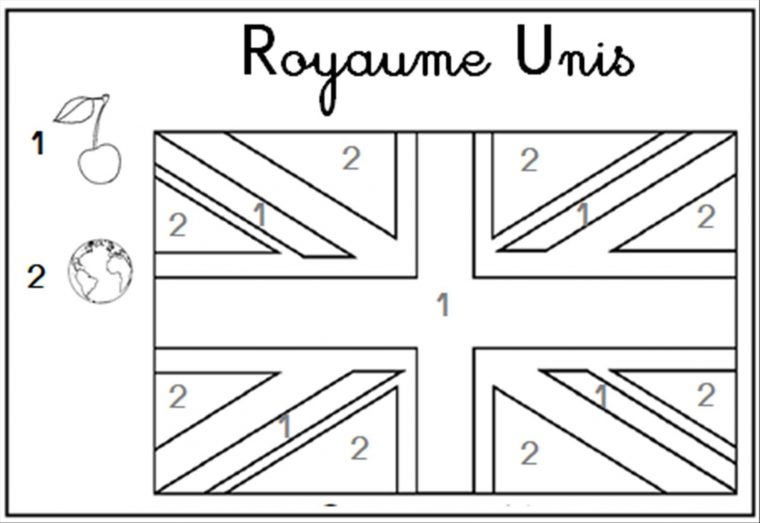 Coloriages Codés Pour Enfants Non Lecteurs : Les Drapeaux à Drapeau Anglais À Colorier