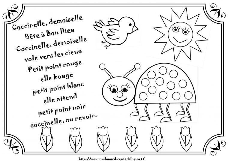 Comptine Coccinelle Demoiselle Illustrée Par Nounoudunord encequiconcerne Coccinelle À Colorier