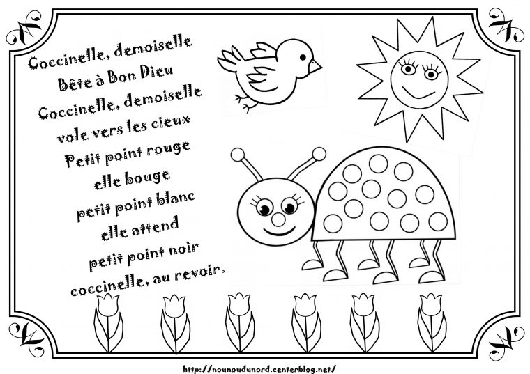 Comptine Coccinelle Demoiselle Illustrée Par Nounoudunord encequiconcerne Coccinelle À Colorier