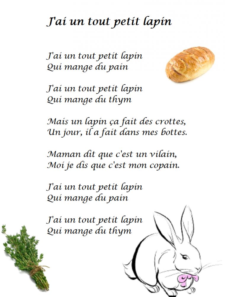 Comptine J'Ai Un Tout Petit Lapin – Paroles Illustrées "J serapportantà Chanson De La Petite Patate