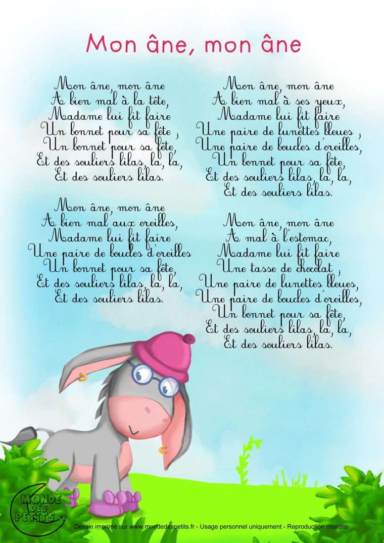 Comptine-Paroles-Mon-Ane 1 400 × 1 980 Pixels intérieur Les Chanson De Bebe