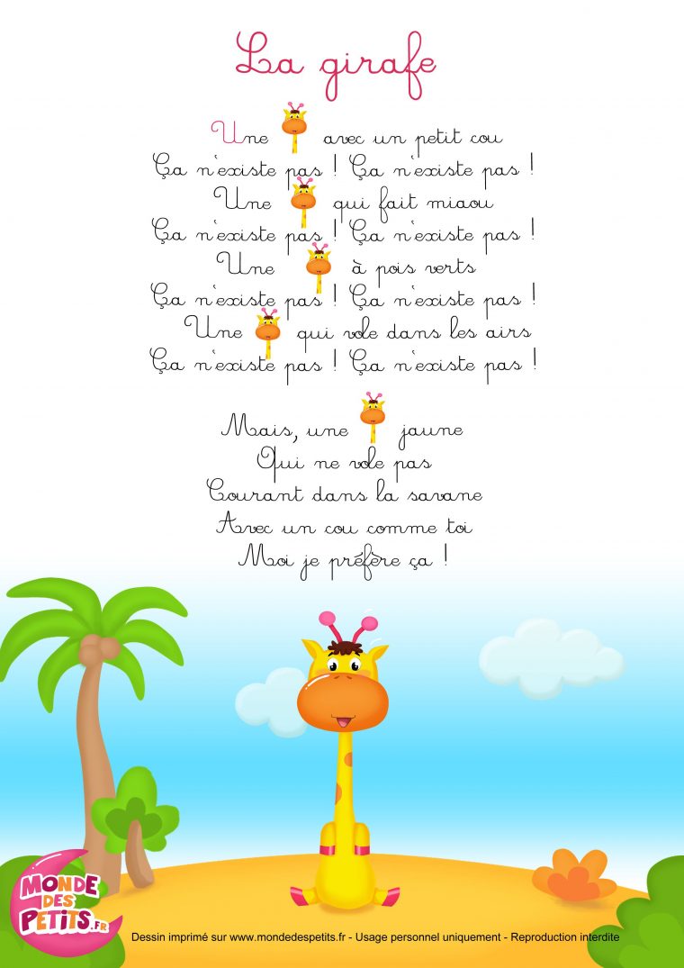 Comptinette-Girafe (2480×3508) | Chansons Pour Enfants avec Comptine Bb