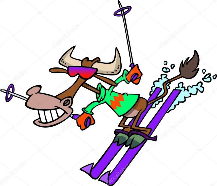 Dessin Animé Vache Neige Ski — Image Vectorielle dedans Dessin De Ski