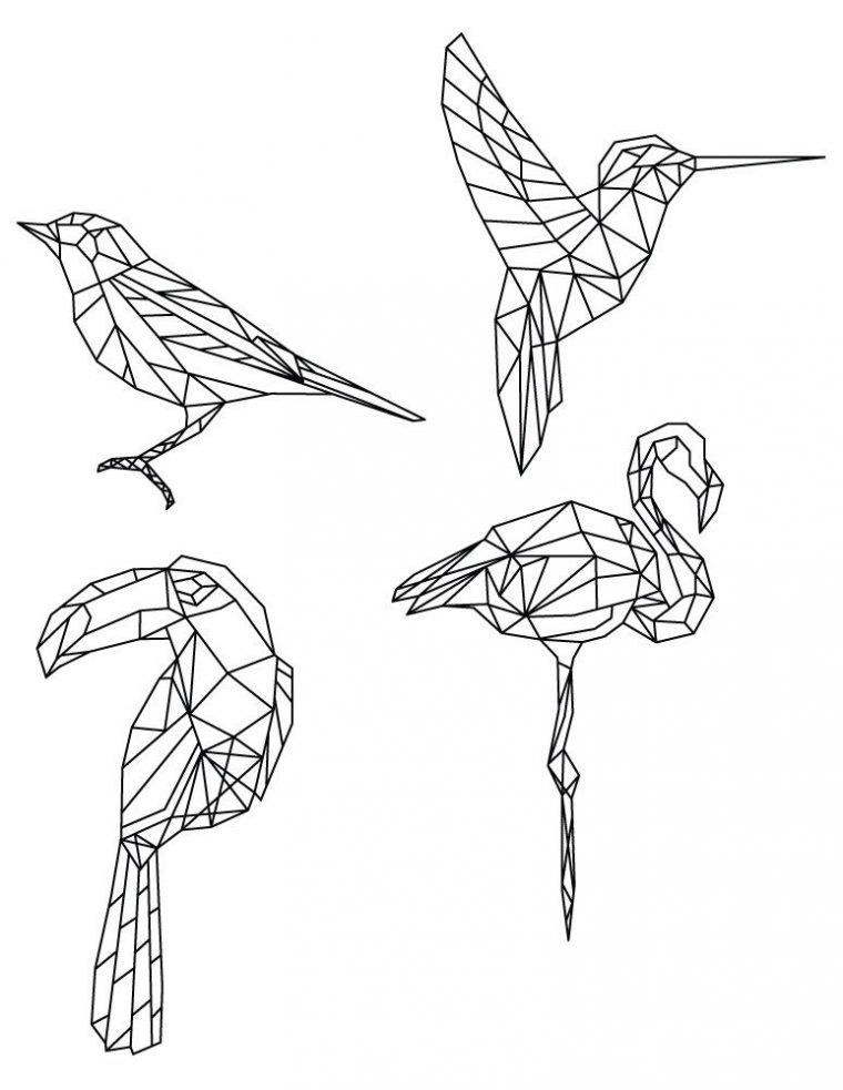 Dessin De Coloriage Polygonal Divers Oiseaux | Art avec Coloriage Oiseaux A Imprimer