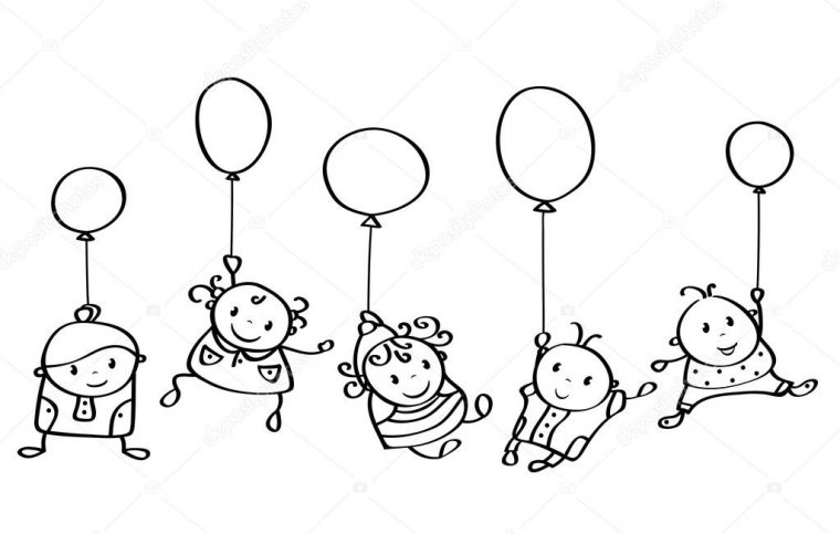 Dessins Animés Enfants Heureux Avec Des Ballons — Image concernant Dessin Ballon Baudruche