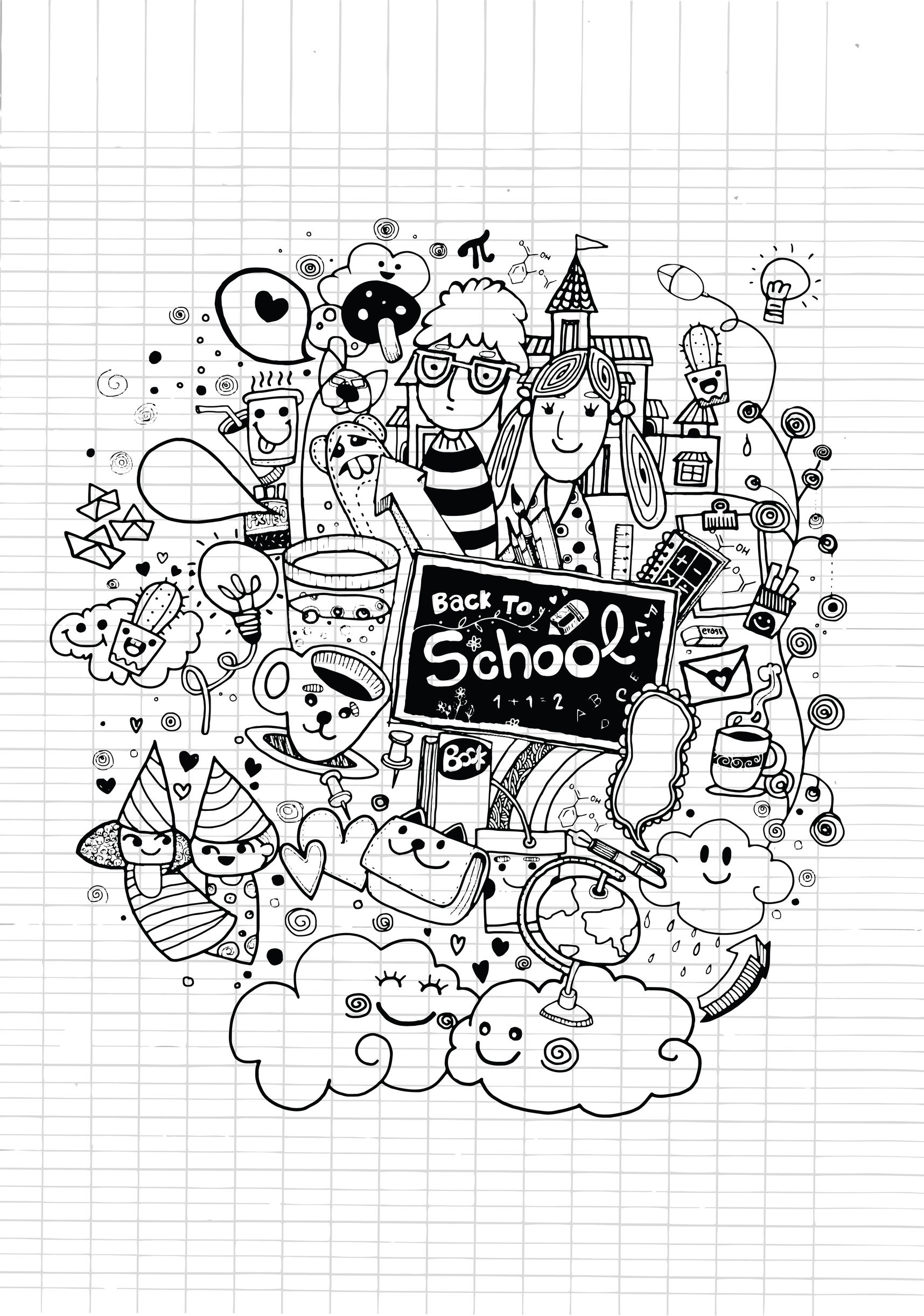 Doodle Rentree Des Classes Sur Cahier - Doodles intérieur Des Coloriages