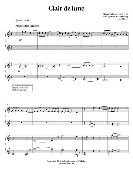 Download Clair De Lune – Claude Debussy; For Piano Duet destiné Clair De Lune Debussy