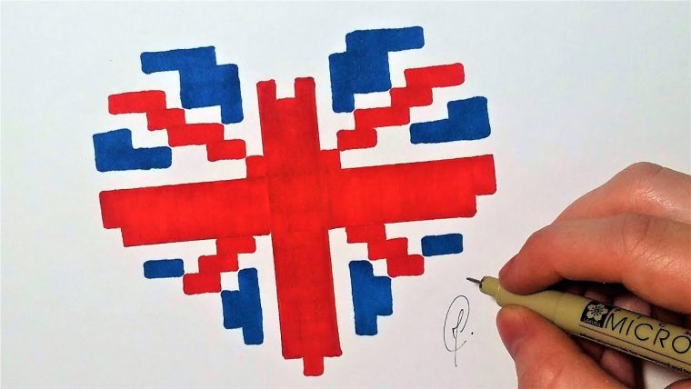 Drapeau Anglais Coeur – Pixel Art (Facile) – à Drapeau De L Angleterre À Colorier