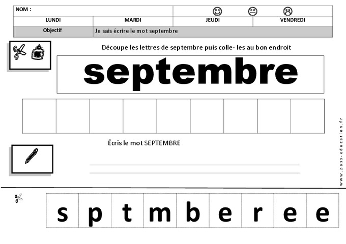 Ecrire Le Mot Septembre – Rentrée – Grande Section – Cycle à La Rentree En Grande Section