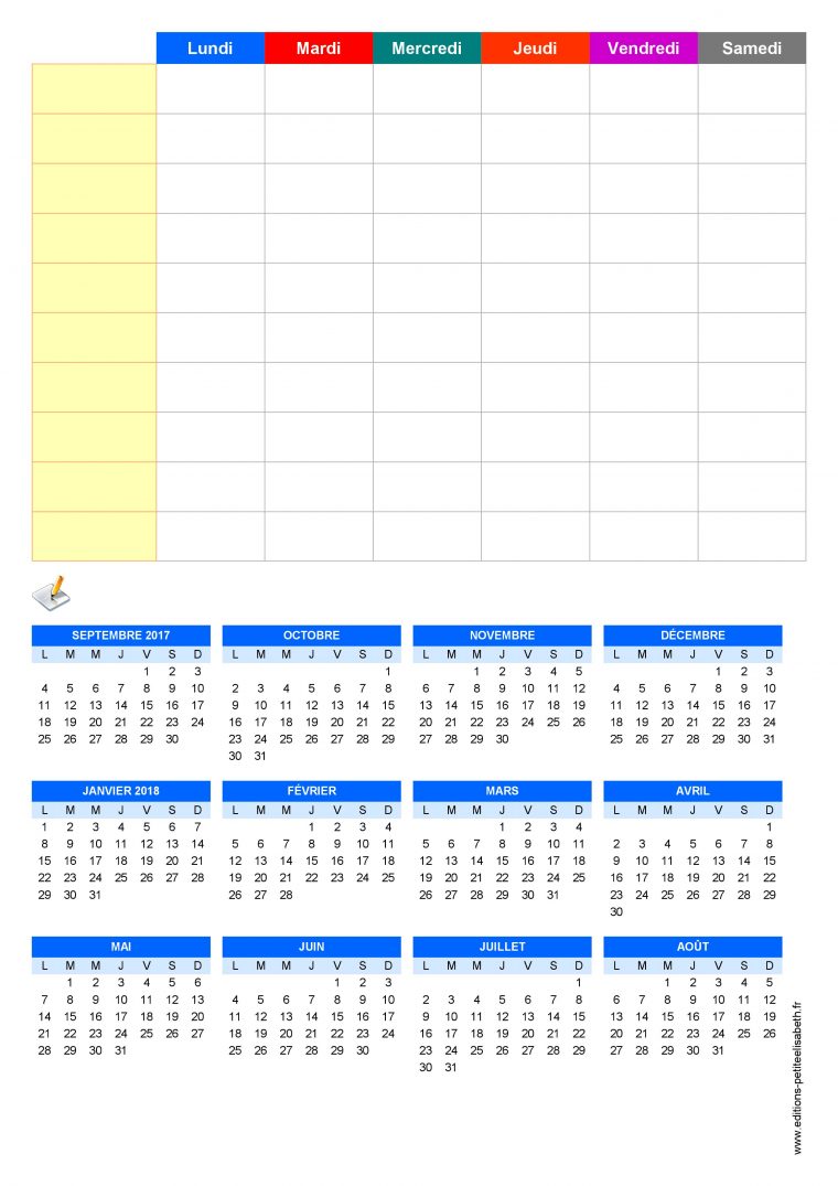 Emploi Du Temps Scolaire Hebdomadaire 2017-2018 À Imprimer pour Emploi Du Temps À Compléter