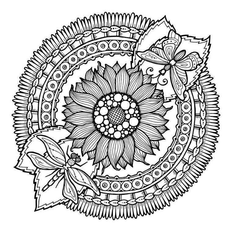Facile Mandala Fleurs Et Papillon – Coloriage Mandalas à Jeux De Coloriage Mandala