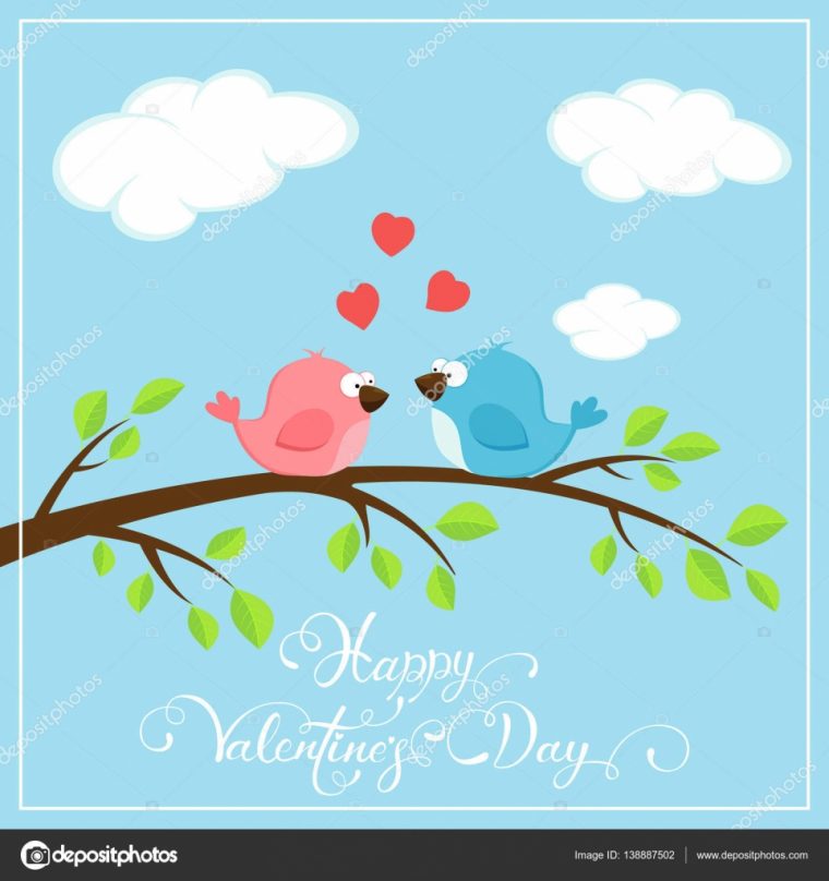 Fond De La Saint-Valentin Avec Deux Oiseaux Et Coeurs dedans Fond D&#039;?Cran Avec Des Oiseaux