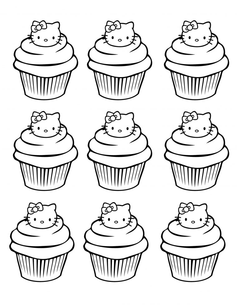 Galerie De Coloriages Gratuits Coloriage-Cupcakes-Hello encequiconcerne Dessin À Imprimer Hello Kitty
