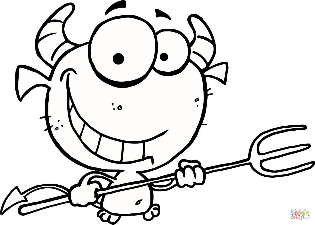 Happy Little Devil With Pitchfork Coloring Page | Free pour Coloriage Happy Color