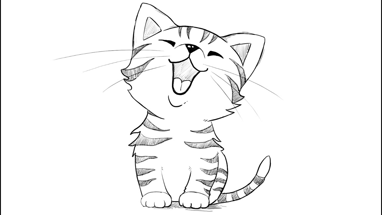 How To Draw A Yawning Kitten - destiné Dessin De Chat Simple