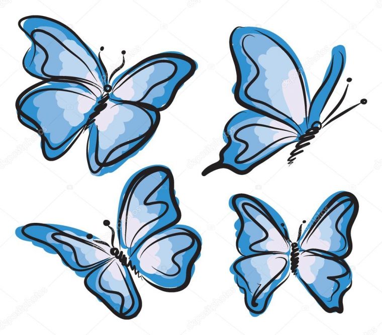 Illustration De Papillon Bleu Volant — Image Vectorielle à Dessin Papillon À Découper
