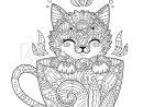 Kitten In Cup. Adult Antistress Coloring Page With Cat In à Coloriage Anti Stress