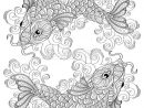 Koi Fish. Chinese Carps. Adult Antistress Coloring Page intérieur Coloriage Anti Stress