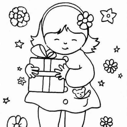 La Petite Fille Et Son Cadeau En Coloriage En Ligne Ou À tout Coloriage Gratuit En Ligne Pour Fille