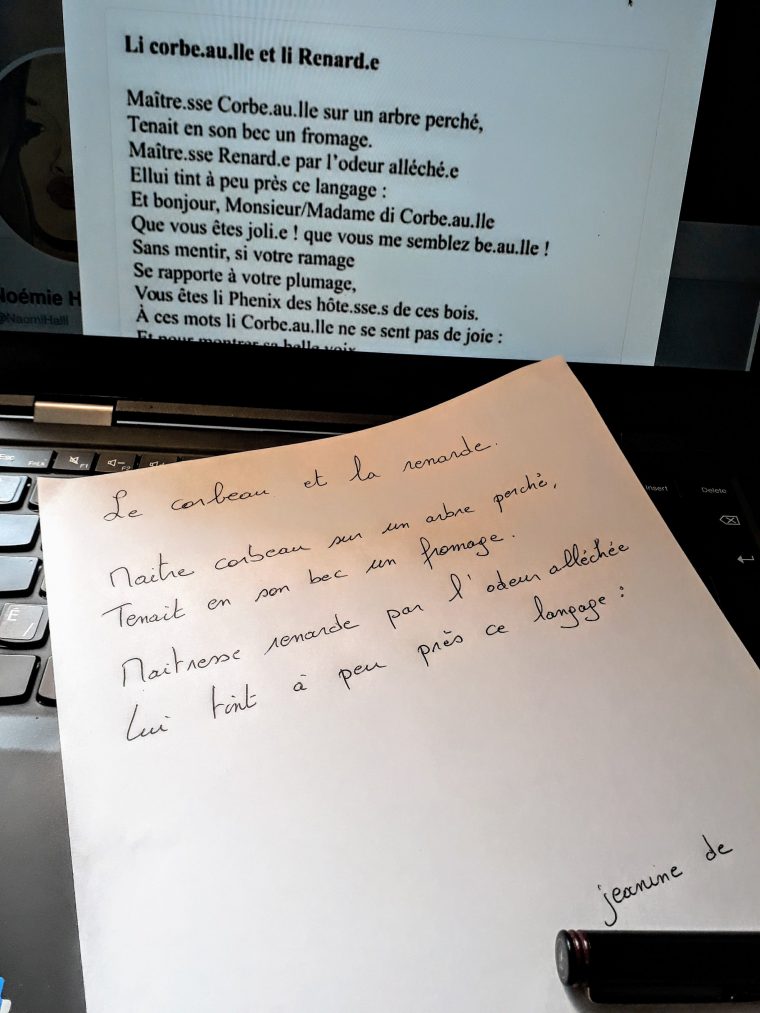 Le Corbeau Et La Renarde Ou Un Peu D'Écriture Inclusive. à ?Criture Inclusive