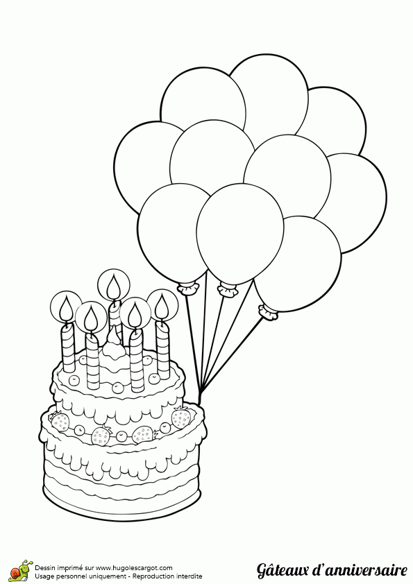 Le Gâteau D’anniversaire Et Les Ballons, À Colorier avec Dessin Sur Gateau
