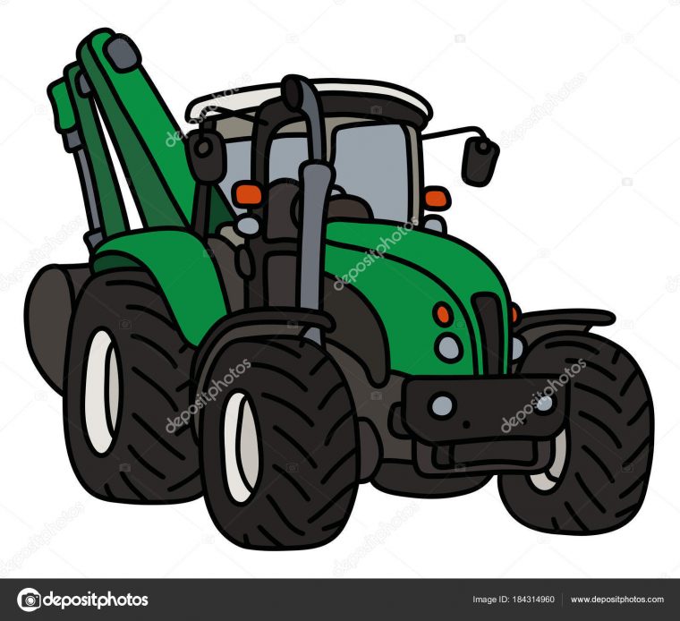 Main Dessin Tracteur Vert Avec Pelle — Image Vectorielle tout Dessin D Un Tracteur