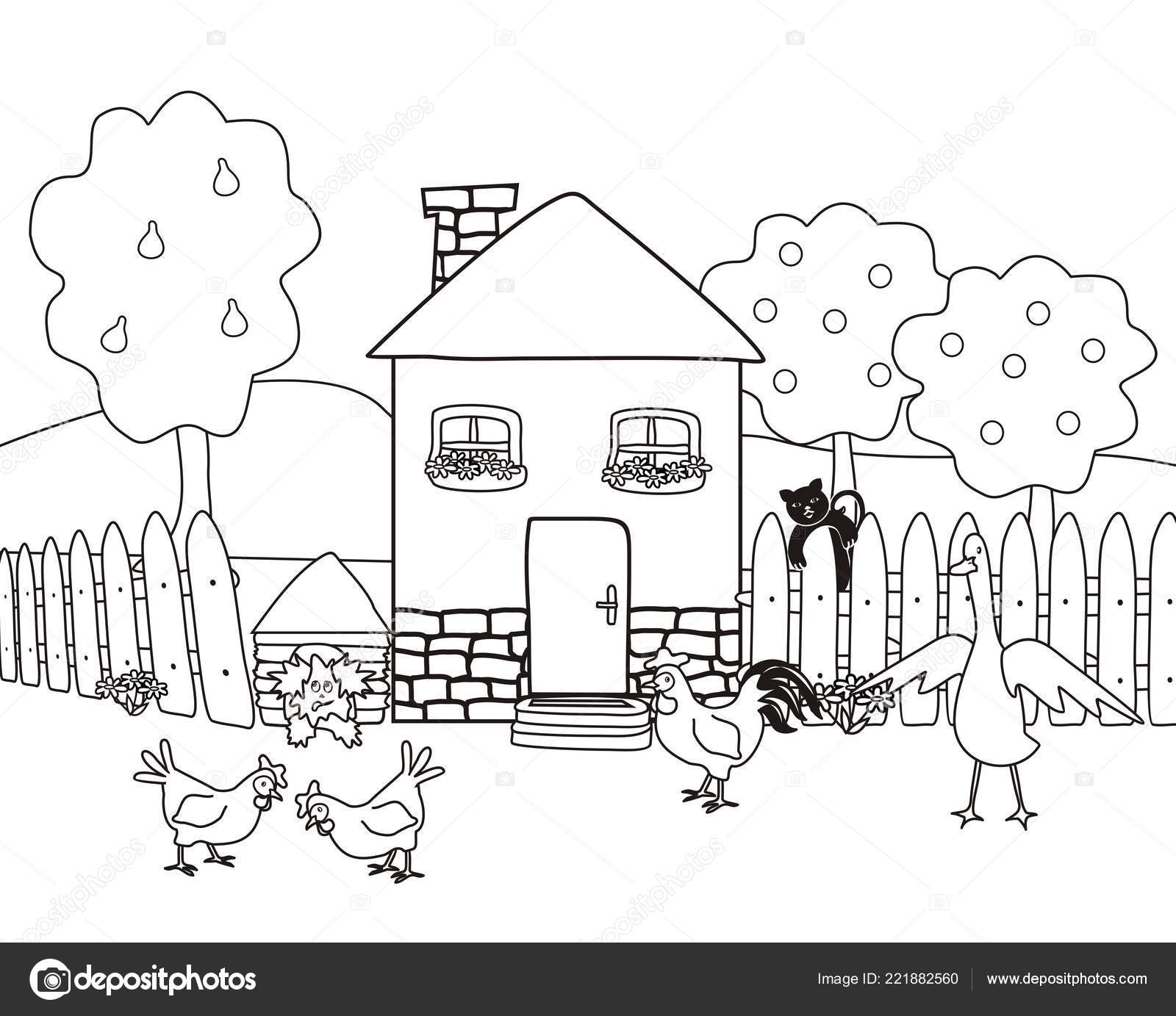 Maison Jardin Avec Animaux Ferme Coloriages Vector avec Coloriage Maison