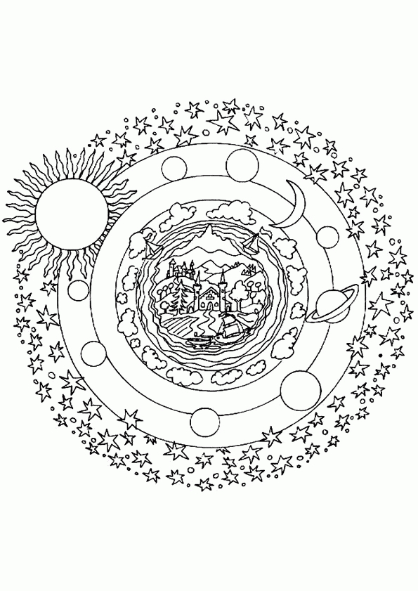 Mandala À Colorier Représentant Le Système Solaire Avec Un avec Systeme Solaire Dessin