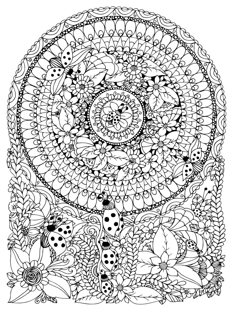 Mandala Avec Fleurs Et Coccinelles – Mandalas – Coloriages pour Coloriage Adulte Mandala