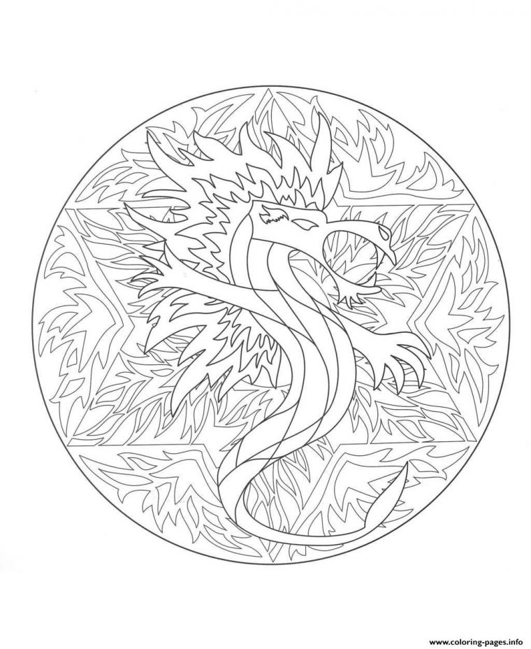 Mandala Dragon 5 Coloring Pages Printable encequiconcerne Coloriage Difficile Dragon