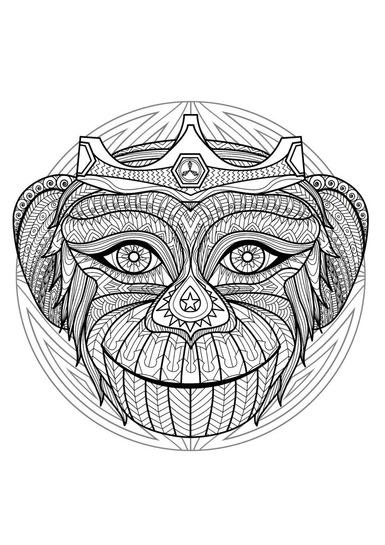 Mandala Tete Singe 2 – Mandalas – Coloriages Difficiles pour Coloriage