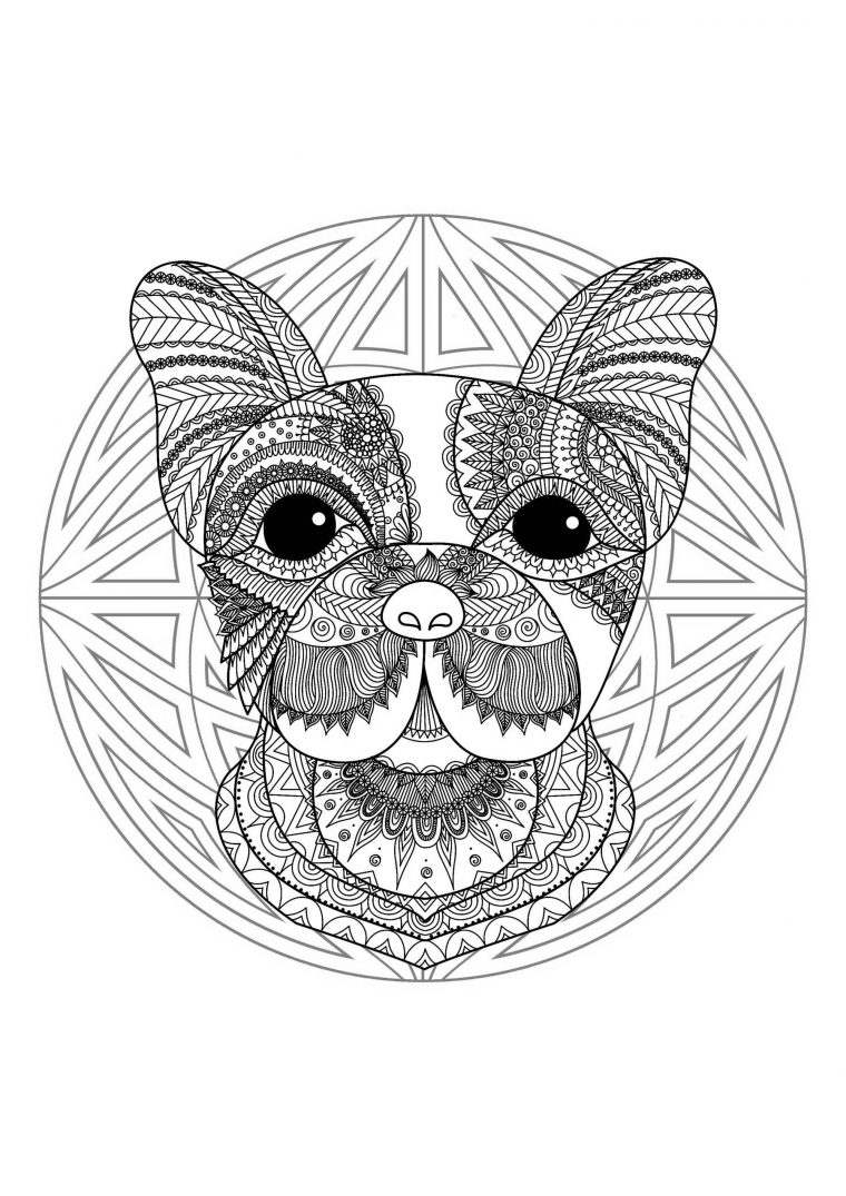 Mandala With Cute Dog Head And Geometric Patterns – M&Alas pour Des Coloriage