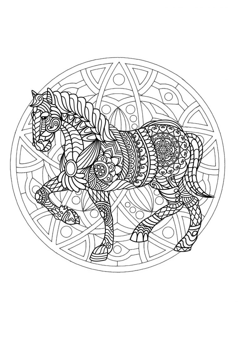 Mandala With Horse And Simple Geometric Patterns – M&Alas intérieur Coloriage À Imprimer Cheval Gratuit