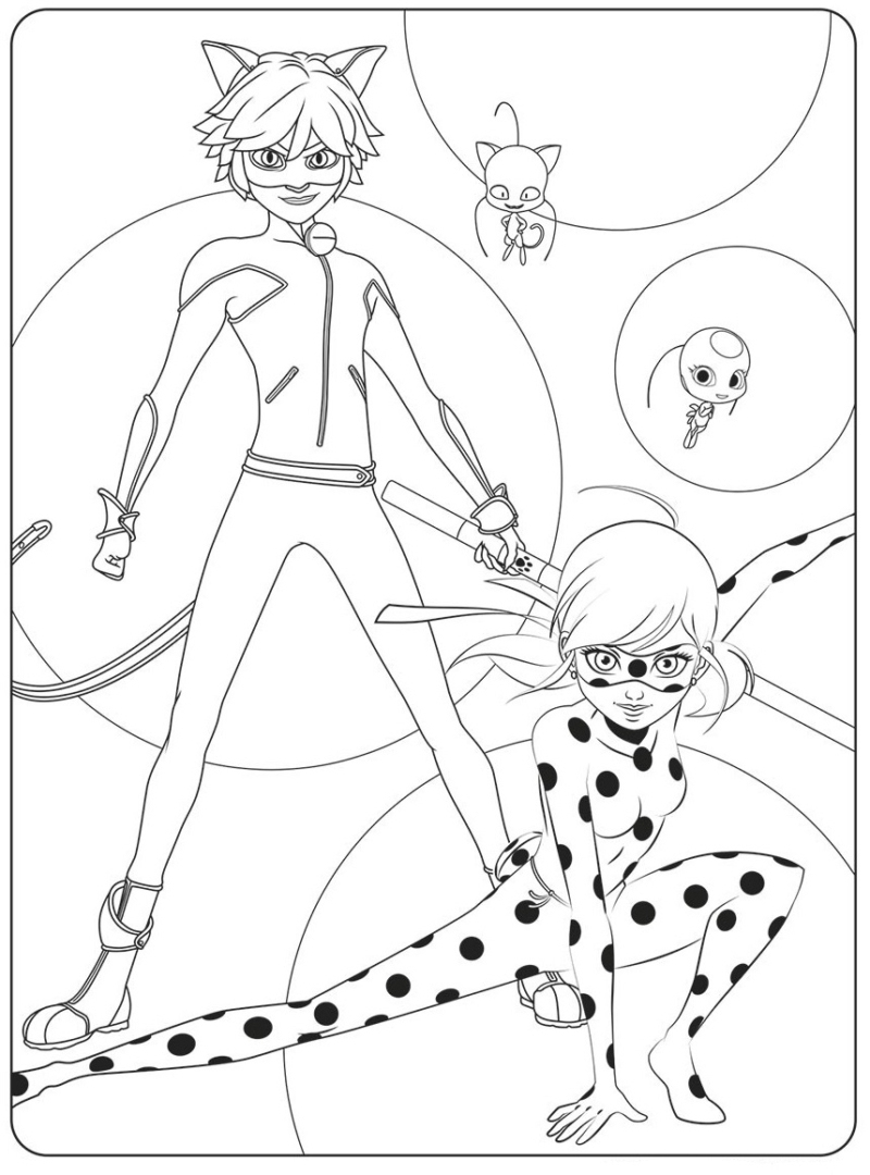 Miraculous Ausmalbilder. Ladybug Und Cat Noir Zum Drucken à Coloriage