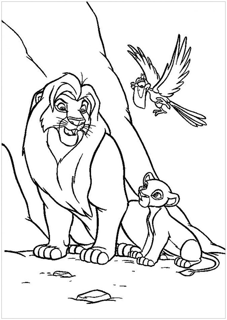 Mufasa Et Simba, Avec Zazu – Coloriage Le Roi Lion tout Lion Dessin Enfant