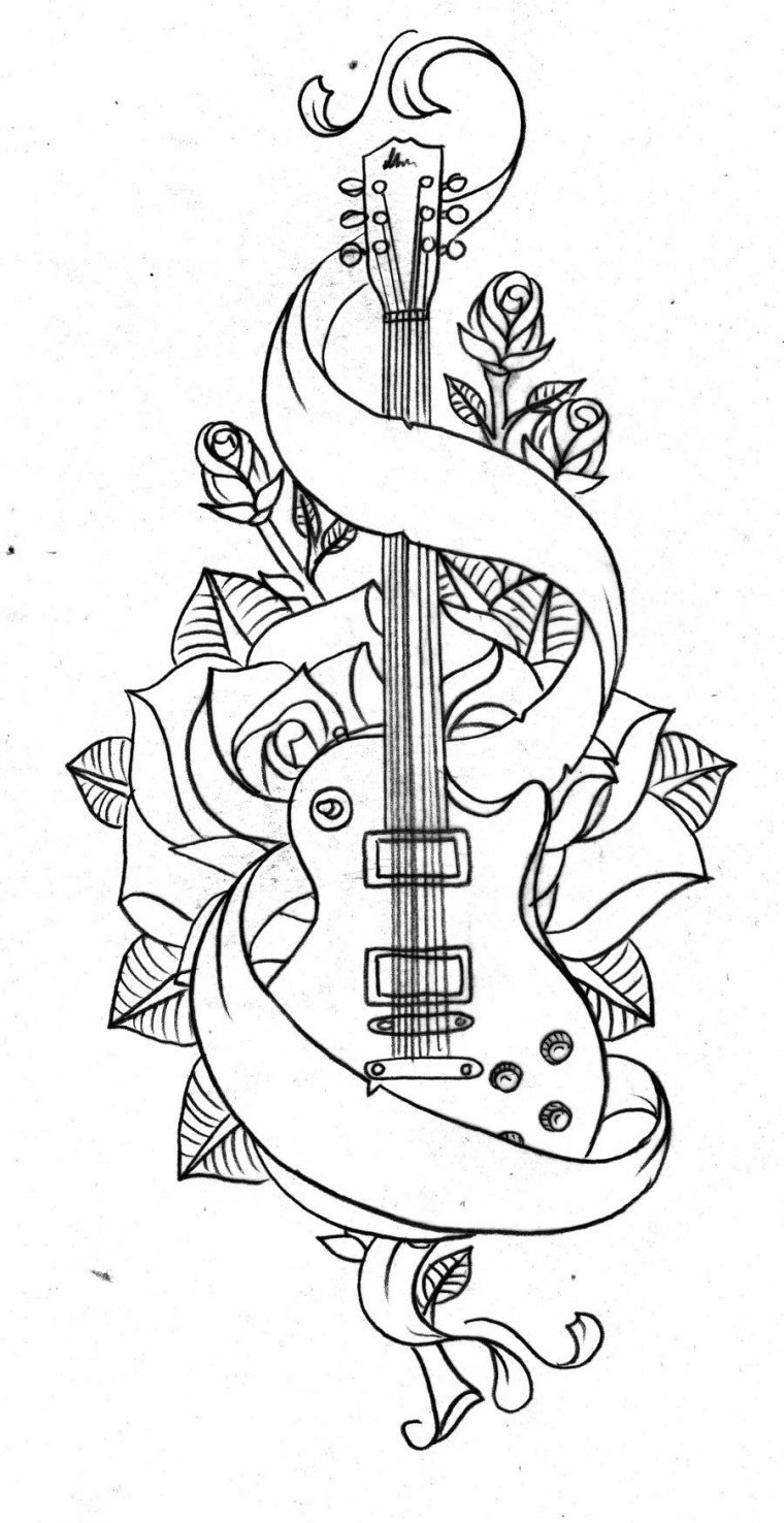Old School Guitar By Nevermore Ink Designs Interfaces dedans Coloriage Guitare