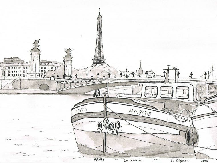 Paris La Seine – Pont Alexandre Iii | Coloriage Ville dedans Tour Eiffel À Imprimer