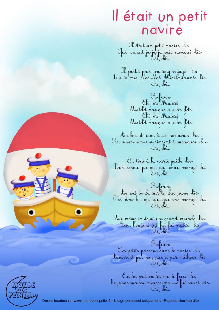 Paroles_Il Était Un Petit Navire | Comptines Paroles dedans Comptine Parole Laine Des Moutons