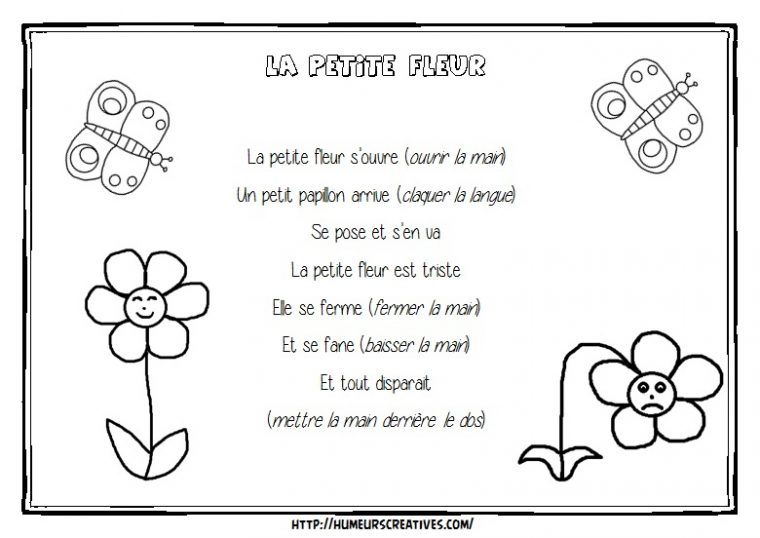 Poesie Bonjour Petite Fleur intérieur Comptine Papillon