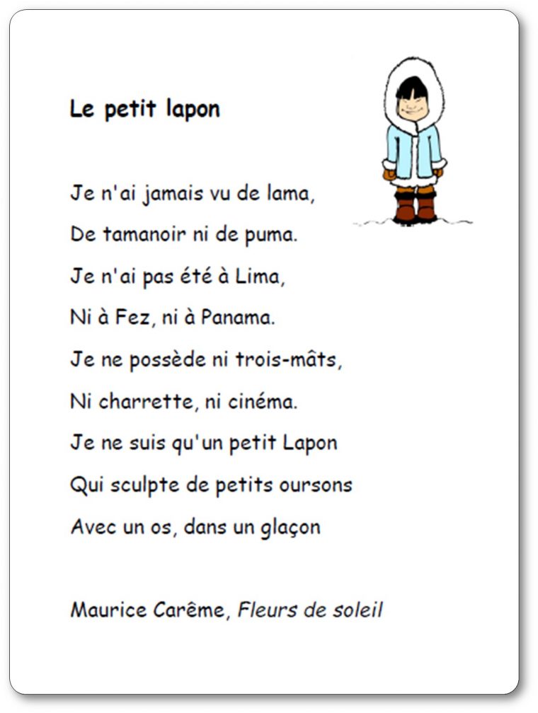 Poésie Le Petit Lapon De Maurice Carême - Le Petit Lapon à Vacances Poesie