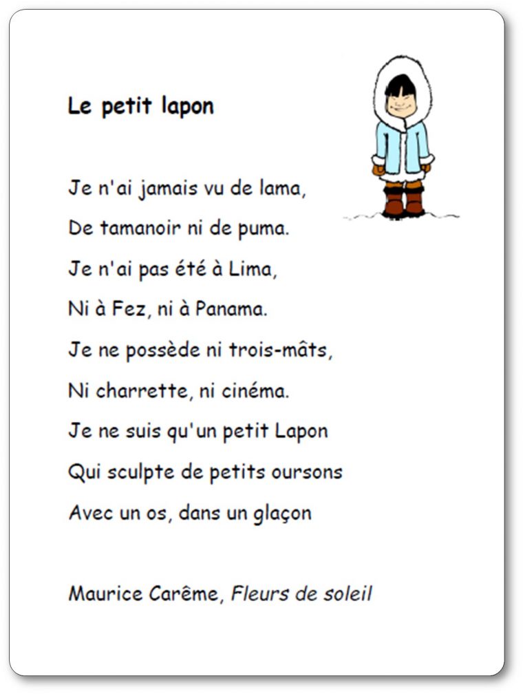 Poésie Le Petit Lapon De Maurice Carême - Le Petit Lapon à Vacances Poesie