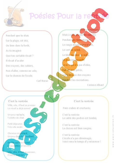 Poésies – Rentrée – Maternelle – Petite, Moyenne Et Grande intérieur Chant Rentr?E Grande Section